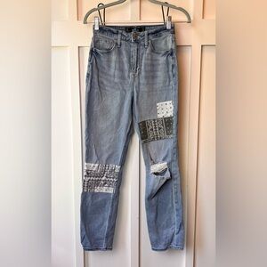 Hollister Jeans 1 R High Rise Mom Jean Stretch Patch Distress Indie Rock Grunge